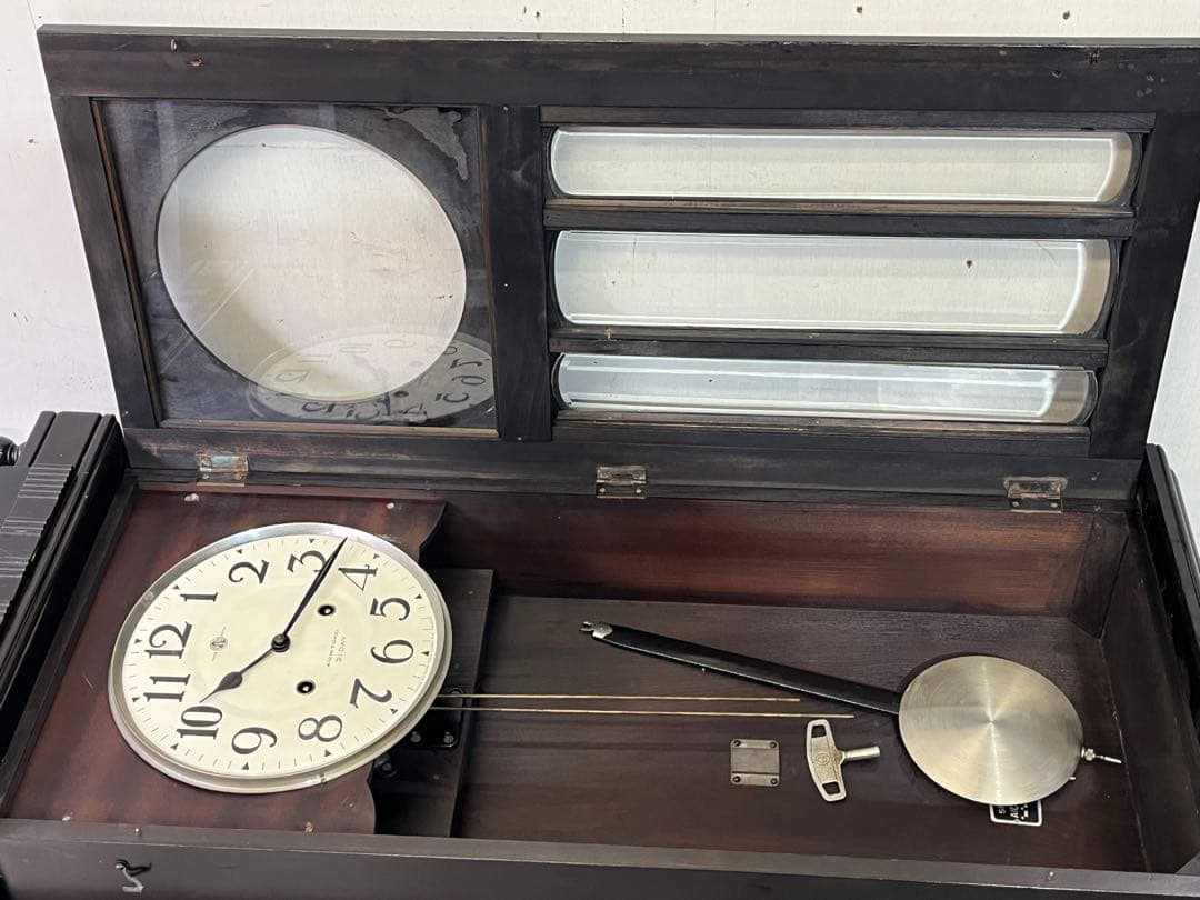 レトロなAICHIの大時計 木製ゼンマイ時計 古時計 掛時計