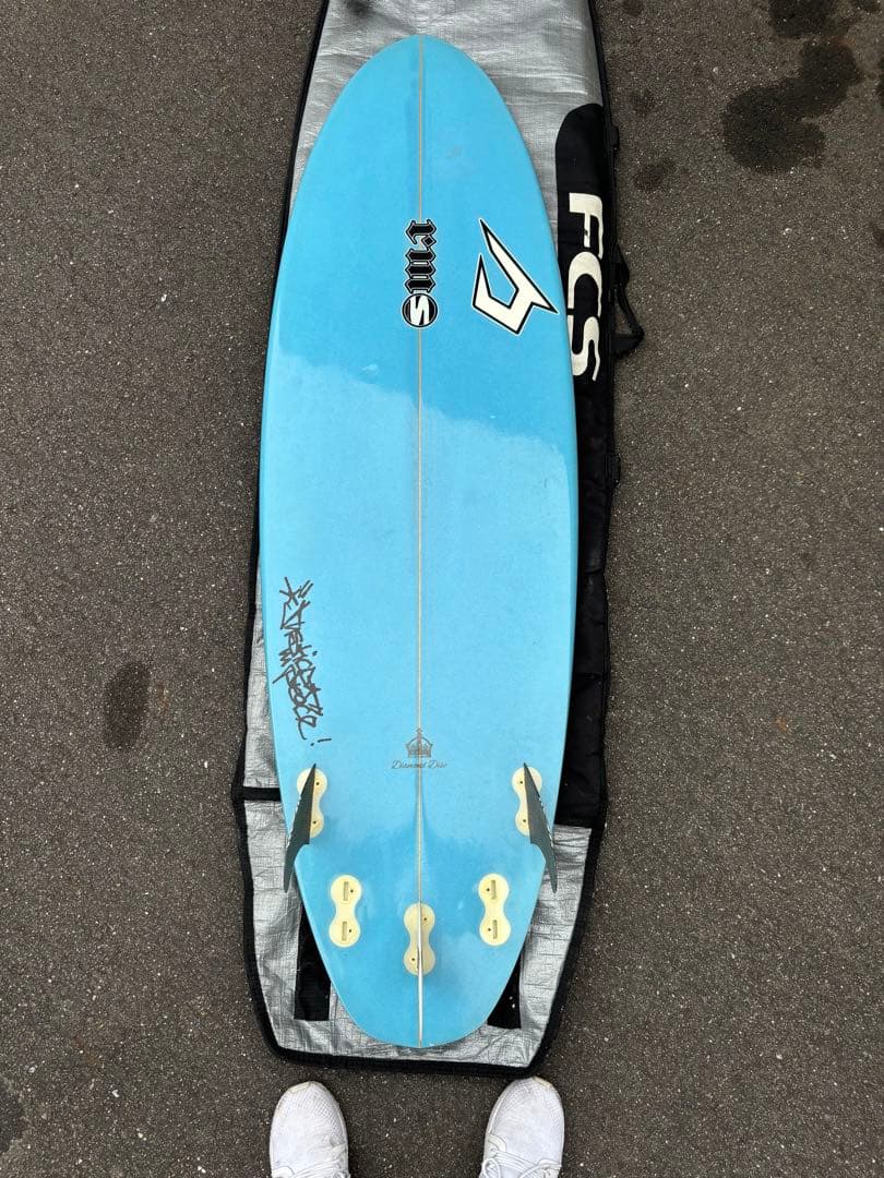 ジャスティス ショートボード 青 FCS ケース、フィンつき