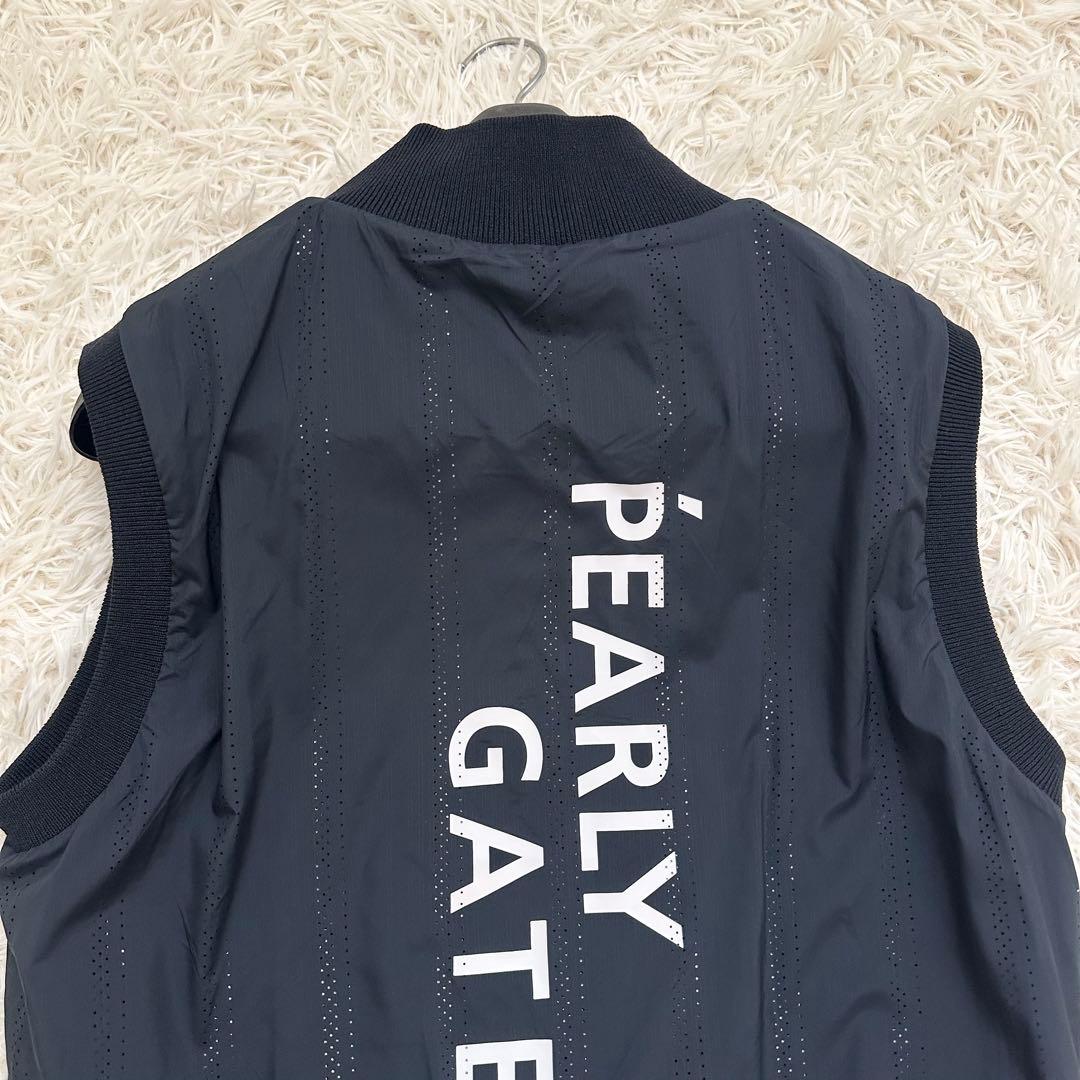 美品✨️パーリーゲイツ 24年 リバーシブル ロゴ総柄 ニットベスト ネイビー L