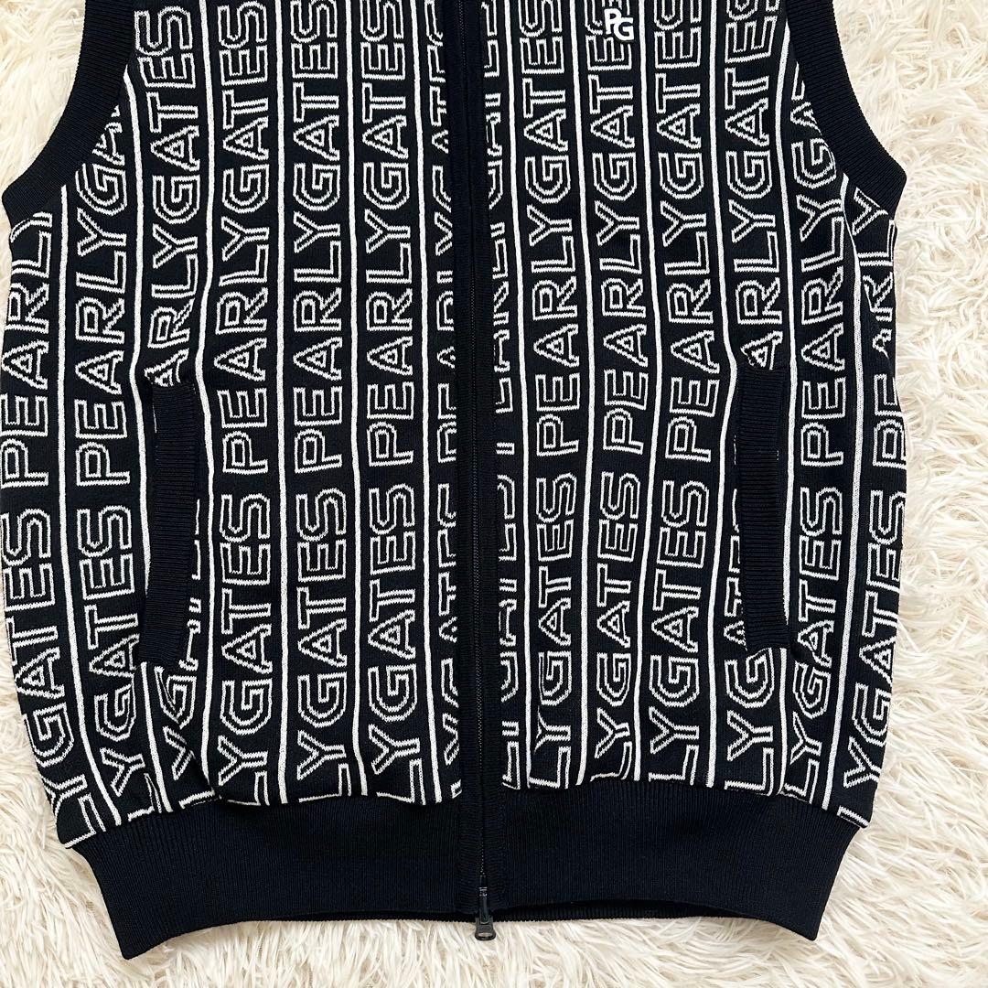 美品✨️パーリーゲイツ 24年 リバーシブル ロゴ総柄 ニットベスト ネイビー L