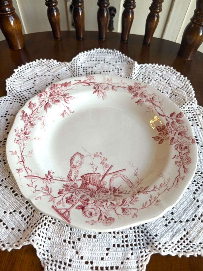 フランスアンティーク　ディナープレート　ローズパニエ　花籠　オリーブ　ジアン　③