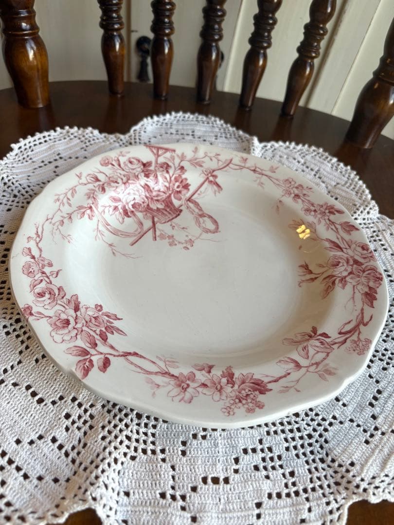 フランスアンティーク　ディナープレート　ローズパニエ　花籠　オリーブ　ジアン　③