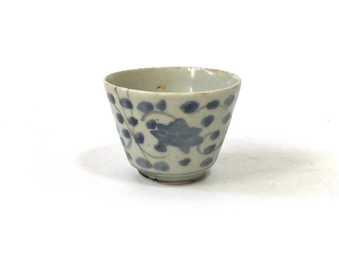 骨董　アンティーク　こんにゃく印判　水玉　唐草文様　蕎麦猪口　カップ　酒器