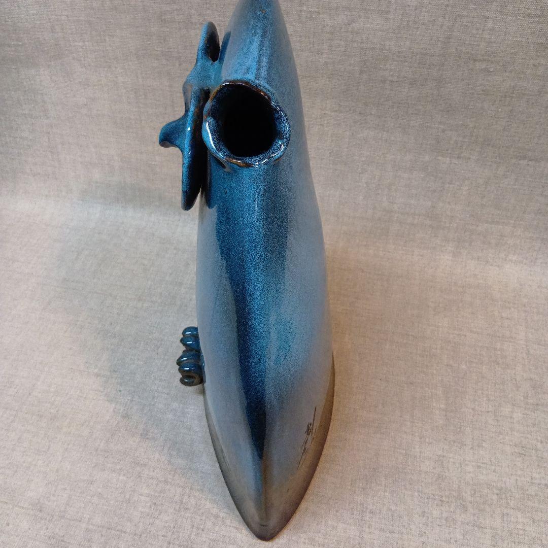 フクロウの陶器　作家物　花器　花瓶 ブルー　グラデーション