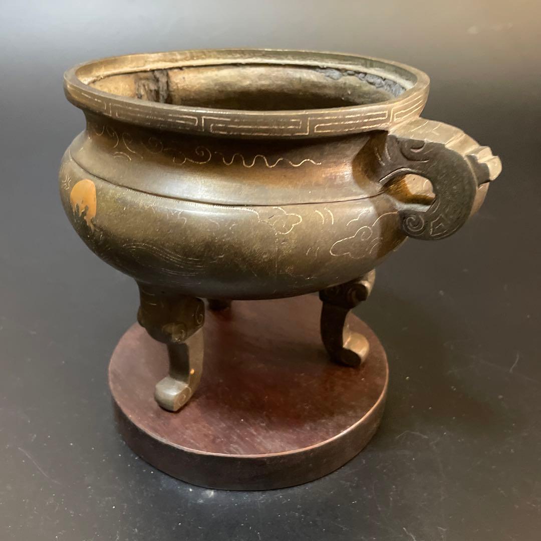 時代物　古銅　銀象嵌　香炉