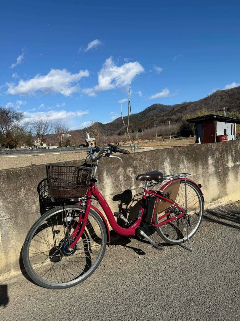 赤い電動アシスト自転車 シティタイプ