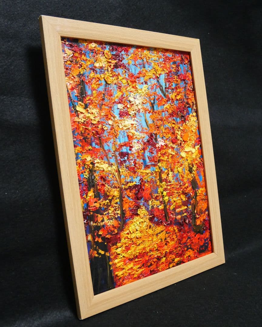 油絵 絵画【森の紅葉】