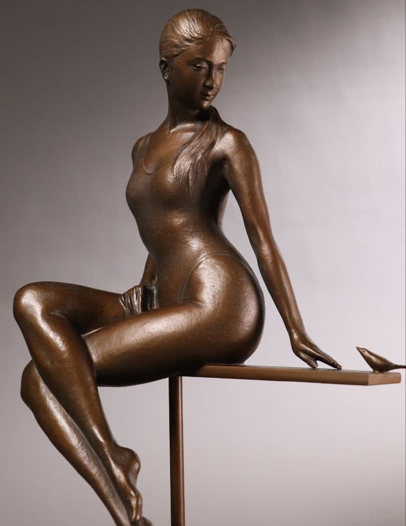 大道寺光弘「透明の時」ブロンズ像 銅像 高36㎝ 女性 洋風 置物 MA43