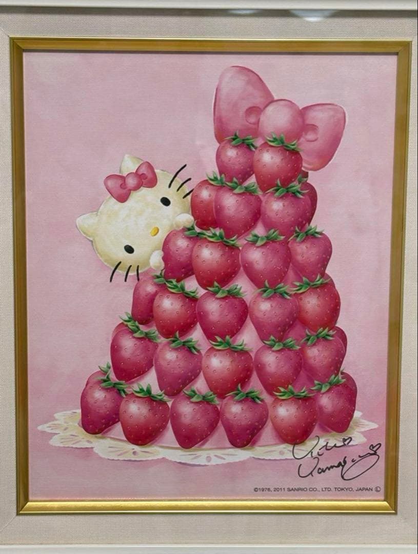 ハローキティ★いちごタワー額入り絵画2011年 サイン入り アート★サンリオ