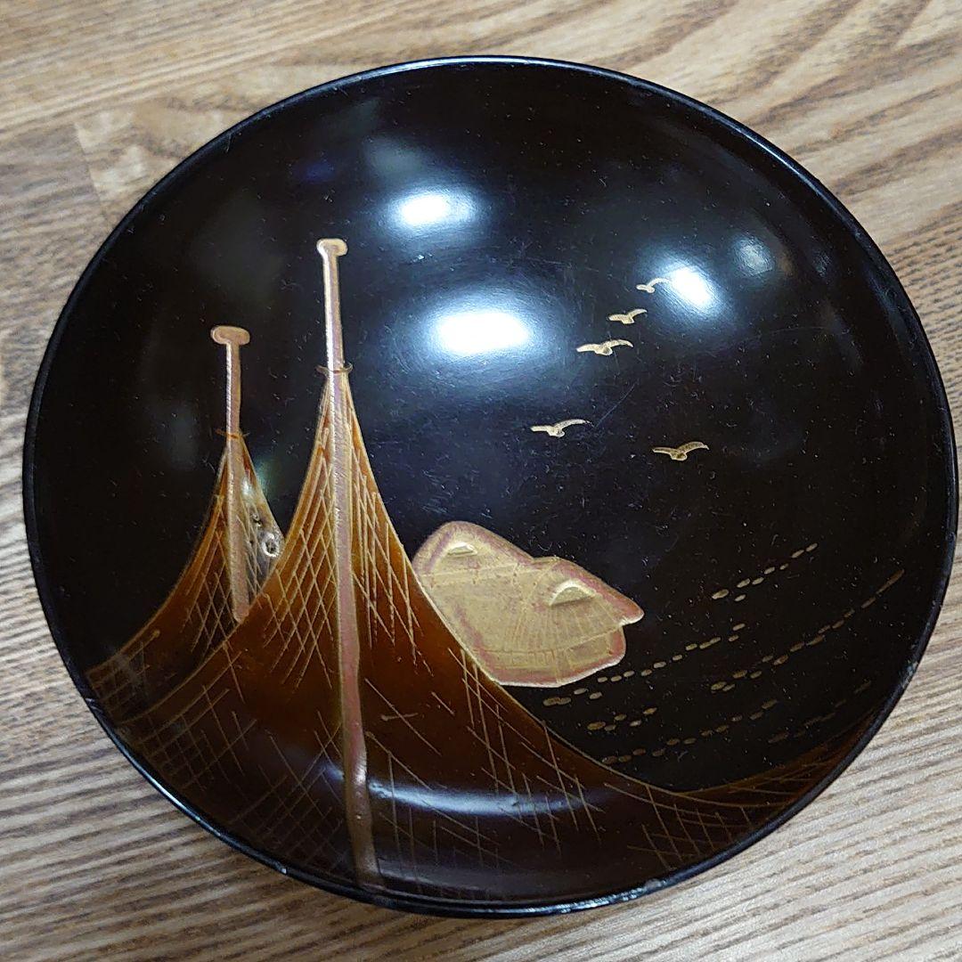 昔の吸物椀8客セット「あA14 漆器 蒔絵 千鳥 明治 大正 昭和 江戸骨董」