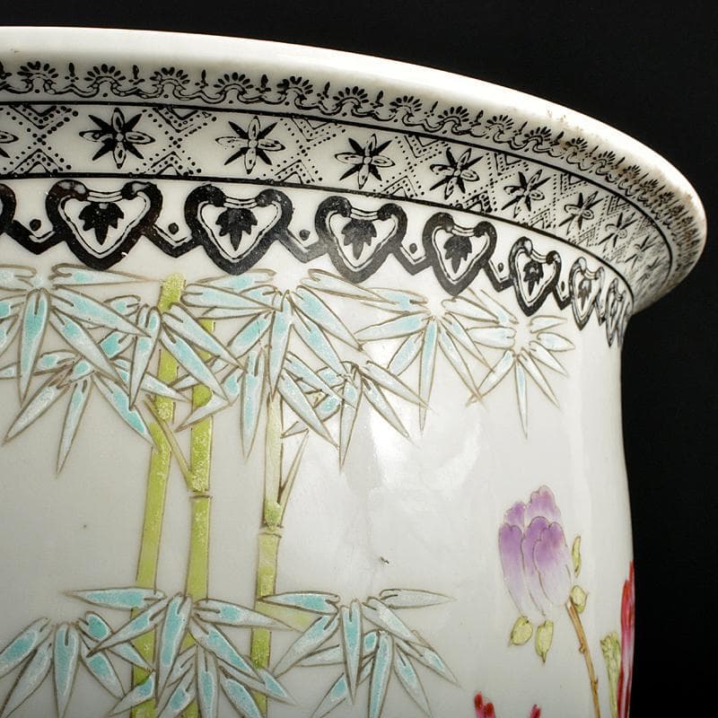 中国　中国景徳鎮制造款　粉彩　漢詩花鳥文　大鉢　F　R5829B