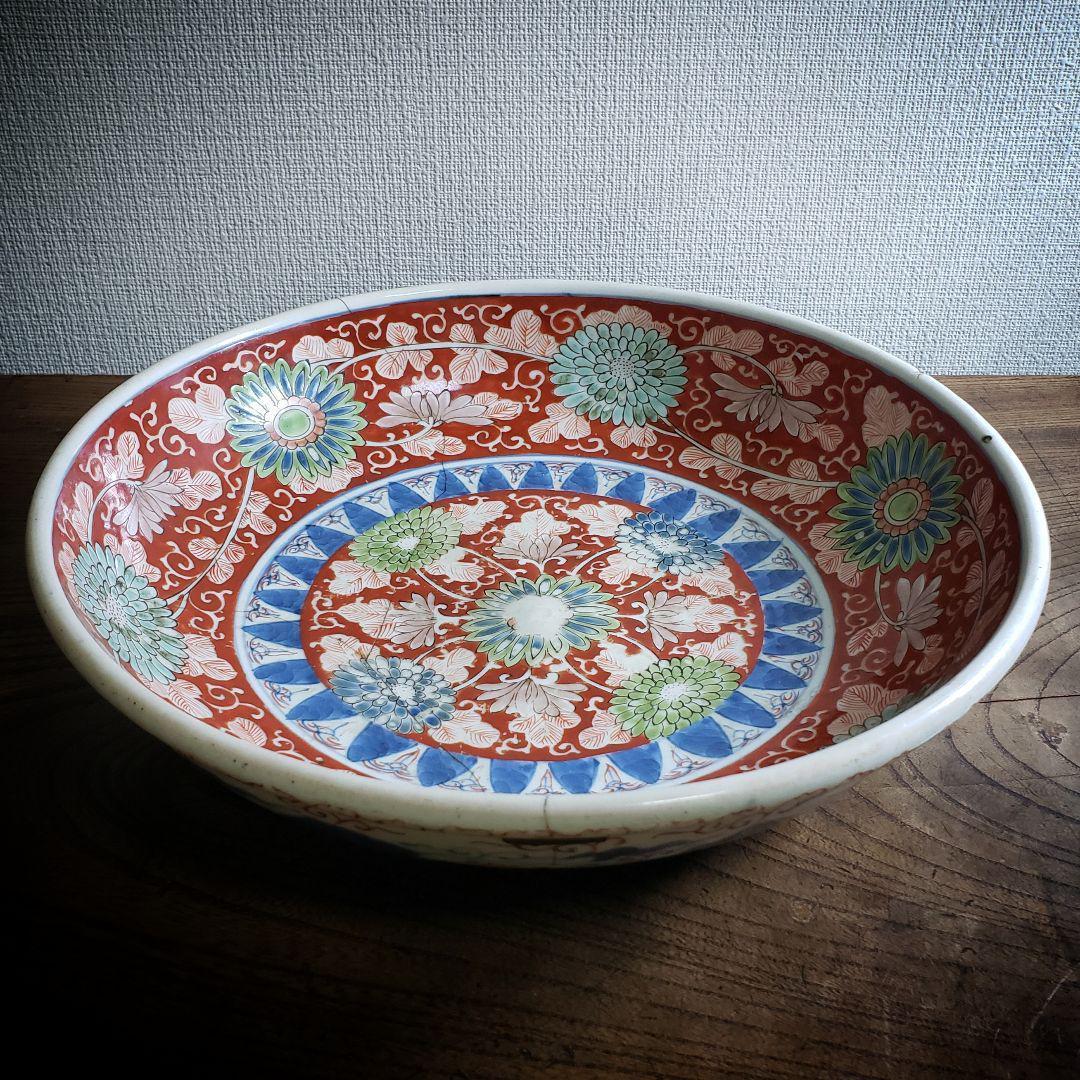 古伊万里 赤絵皿 大明成化年製 訳あり 鎹 かすがい 金継 漆継ぎ 大皿