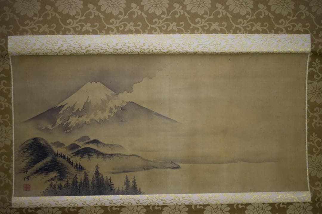 真作/中林竹洞/富士山水図/横物/大幅/布袋屋掛軸HJ-844