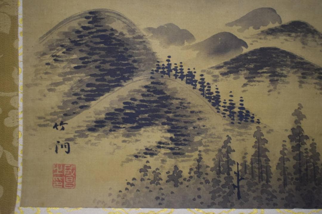 真作/中林竹洞/富士山水図/横物/大幅/布袋屋掛軸HJ-844