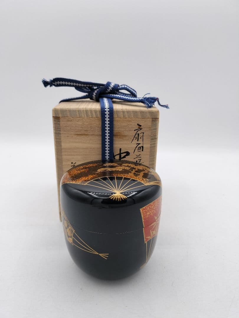 c694 中棗 扇面 松竹梅 吉田華正 木箱 茶道具 古物