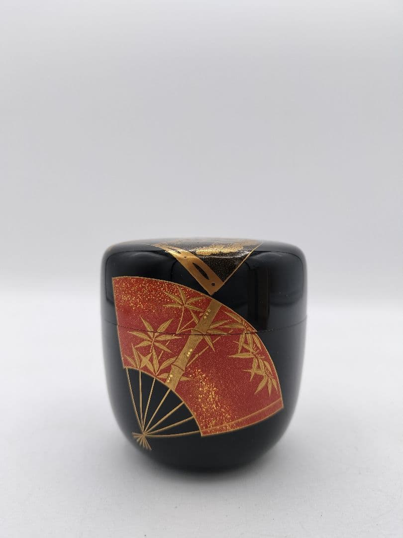 c694 中棗 扇面 松竹梅 吉田華正 木箱 茶道具 古物