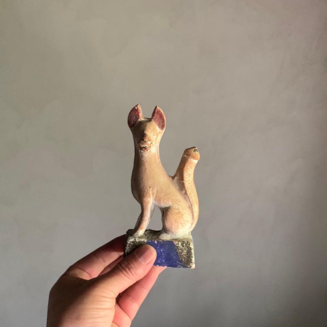 古い 土人形 お稲荷さん 彩色 古道具 アンティーク 古美術 オブジェ 狐