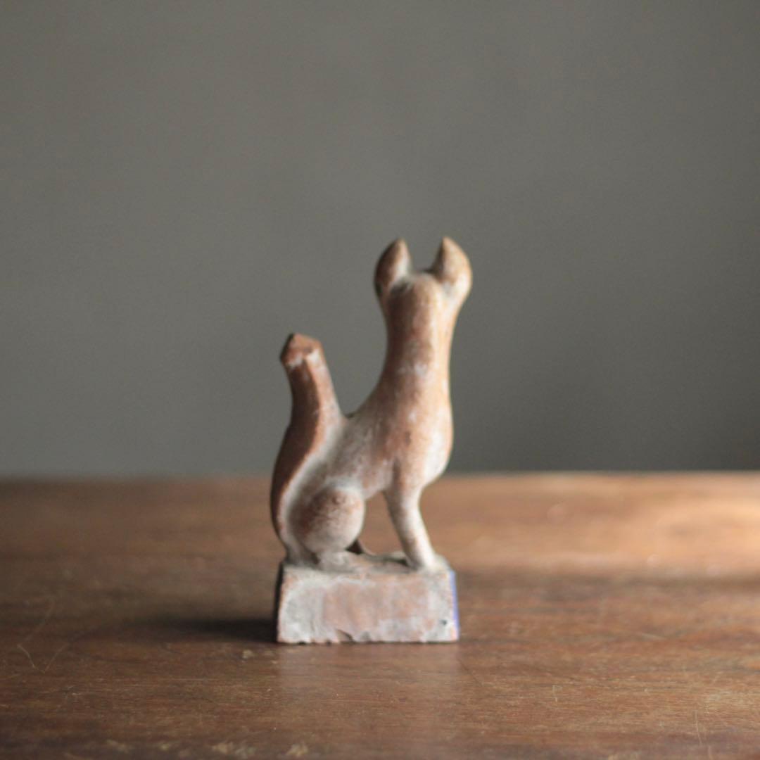 古い 土人形 お稲荷さん 彩色 古道具 アンティーク 古美術 オブジェ 狐