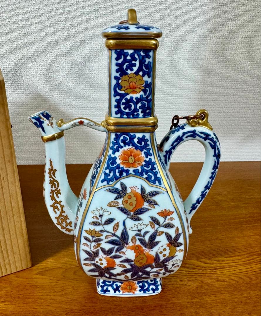 林九郎　染錦古伊万里　柘榴面取水注　共箱