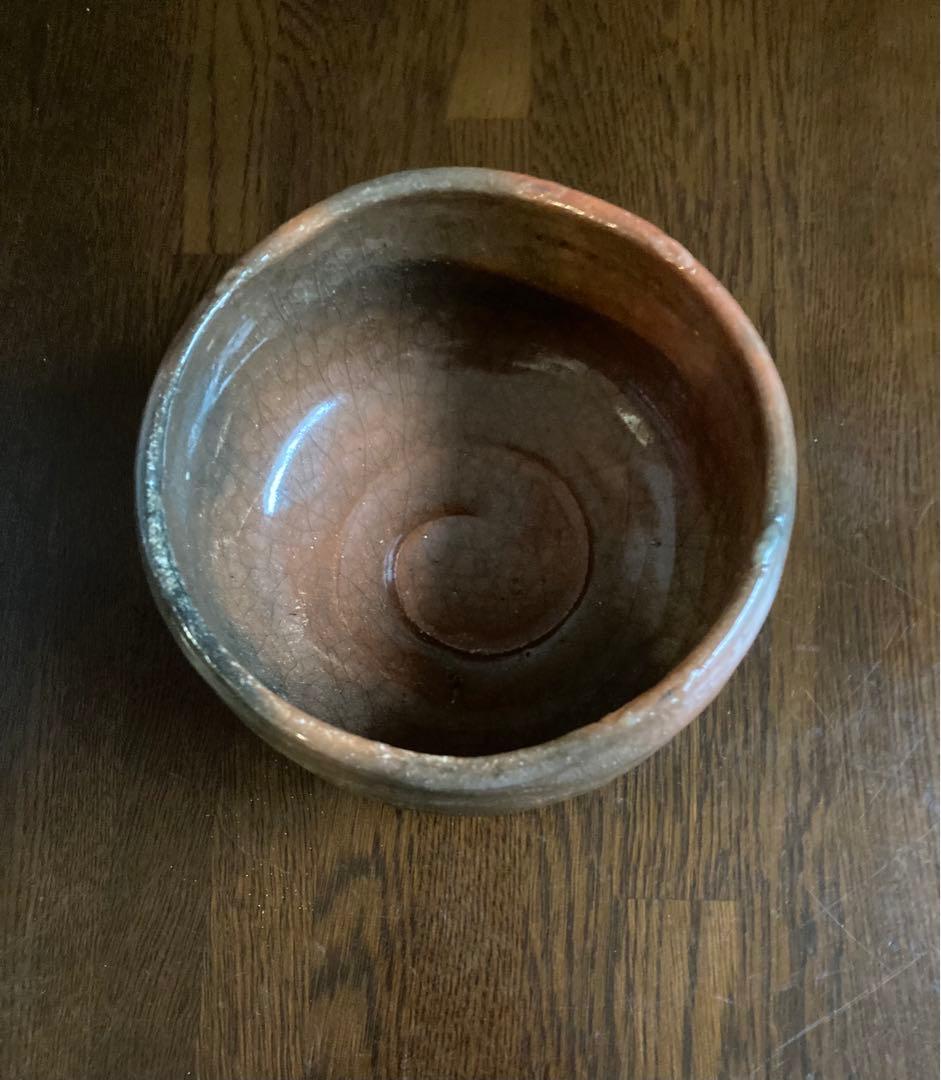 抹茶茶碗　古い　赤　楽茶碗　十代　旦入