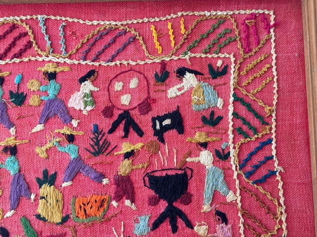 ヴィンテージ 刺繍 アート 額 飾り布 中南米 南米 メキシコ フォークアート