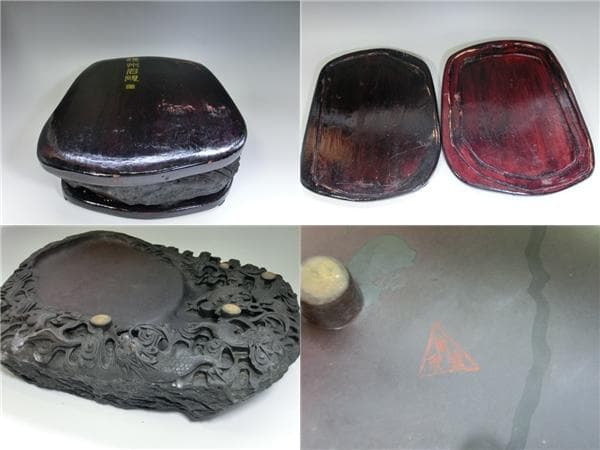 硯■端州石硯 端渓硯 龍彫刻 中国硯 竜紋 蓋付き 書道道具 時代物 骨董品■