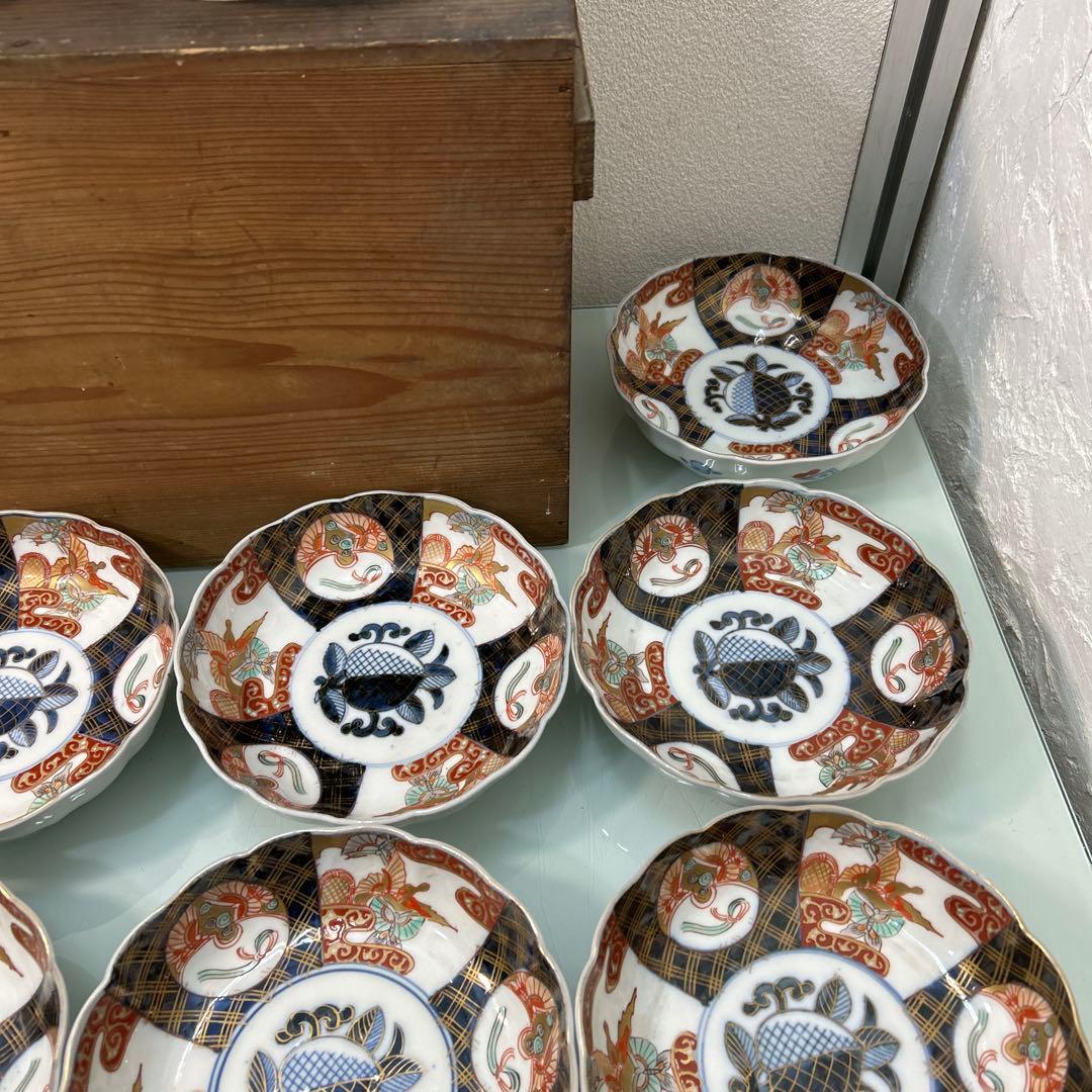 ☆古伊万里・金蘭手・金彩　　　　染付・窓絵花車・中鉢☆