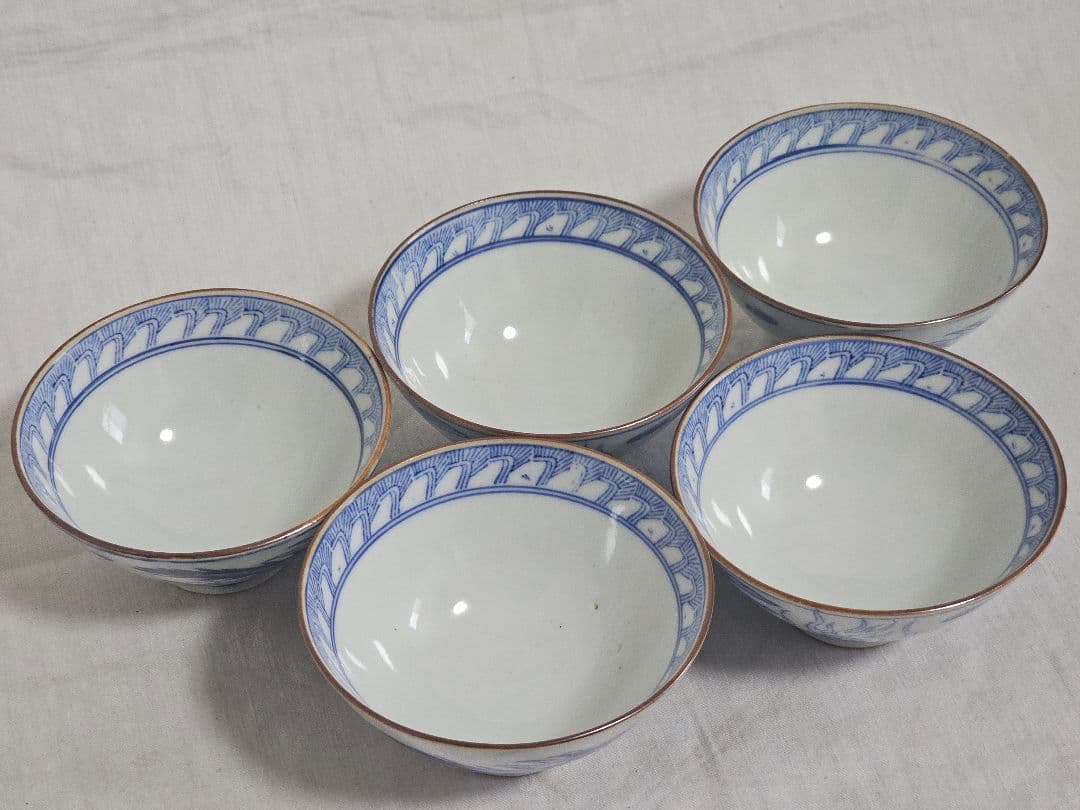 希少 旧家蔵出 東陽軒平八製 龍紋 染付 飯碗 五客  青華 龍図