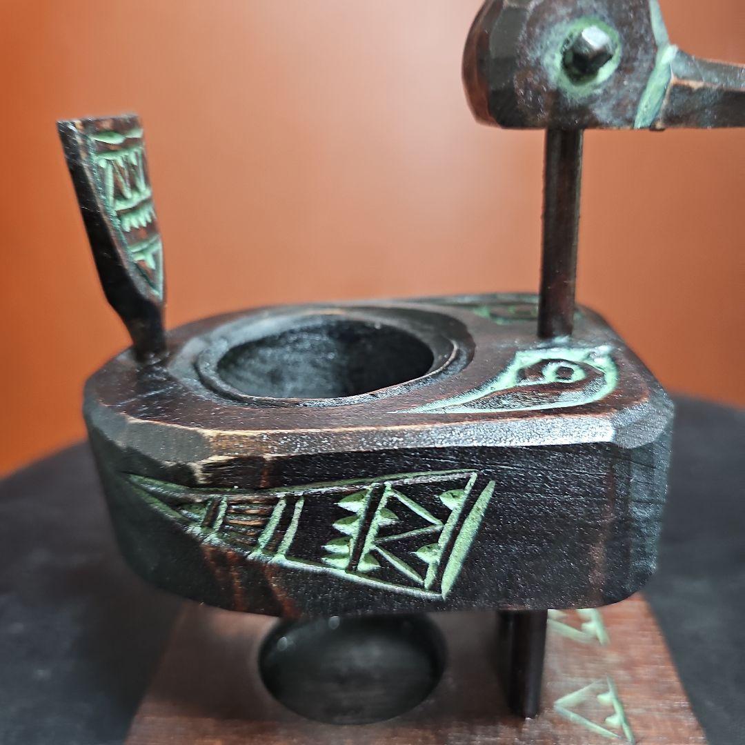 阿部紀男「鉛筆立て」アイヌ彫り 木彫り