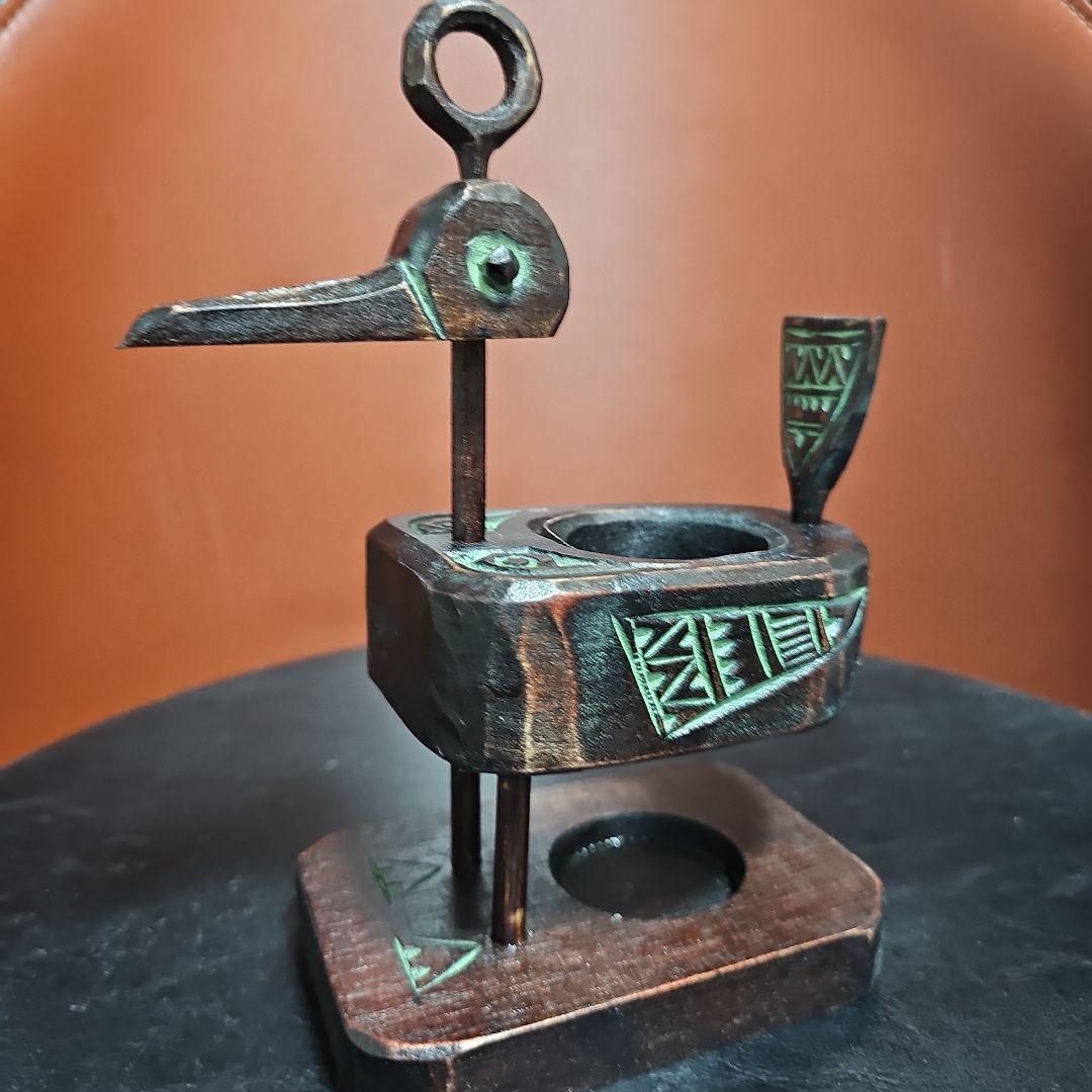 阿部紀男「鉛筆立て」アイヌ彫り 木彫り