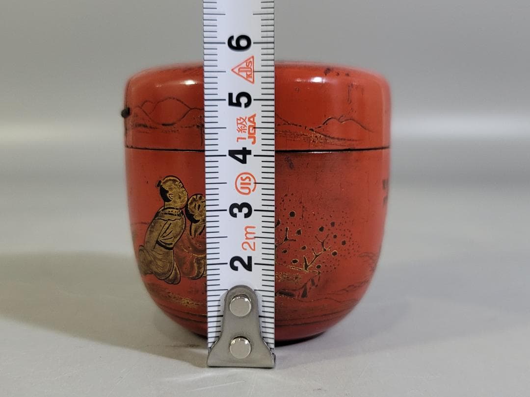 中国 朱塗 人物紋 時代棗 仕服 茶道具 DT612