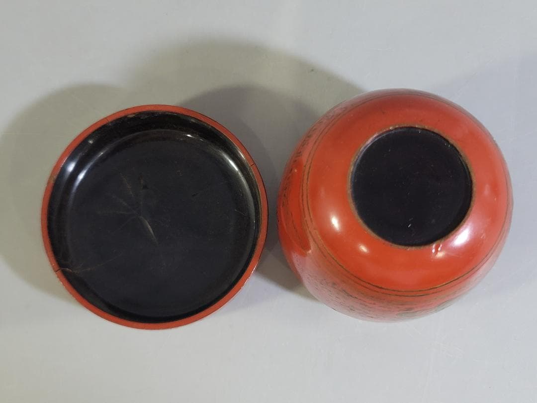 中国 朱塗 人物紋 時代棗 仕服 茶道具 DT612