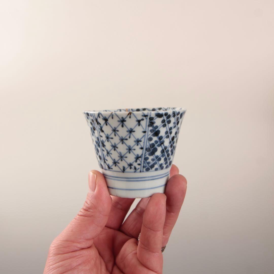 古伊万里 小紋柄 広東型 筒盃 蕎麦猪口 古美術 古道具 アンティーク