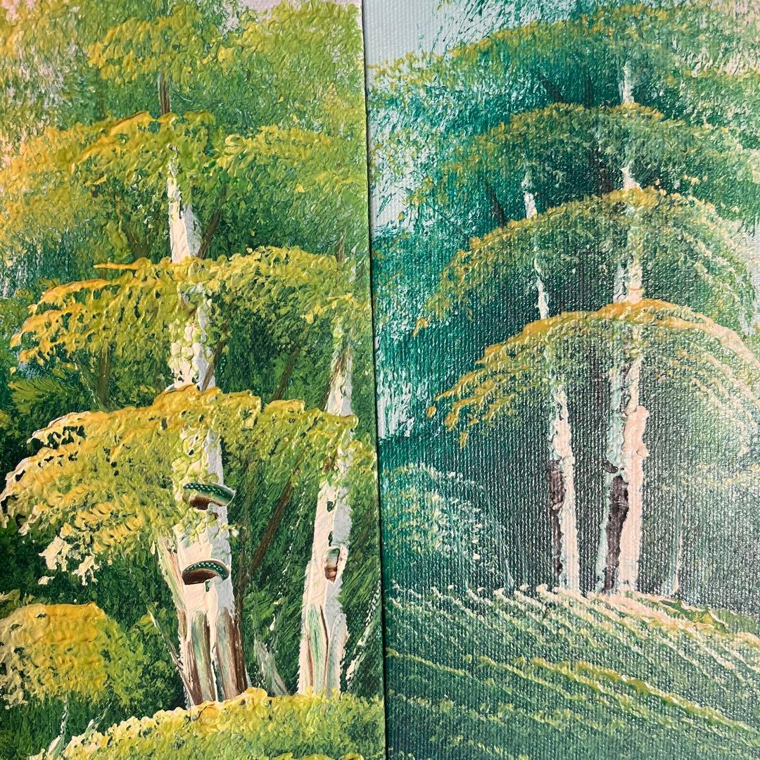 手書き油絵 ３枚組 朝日と山河 額付 額付き 絵画 インテリア 油彩画