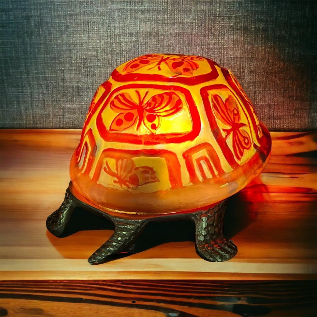 【証明書】エミールガレ　一灯ランプ 　亀紋　カメオ彫り　被せガラス　高さ10ｃｍ