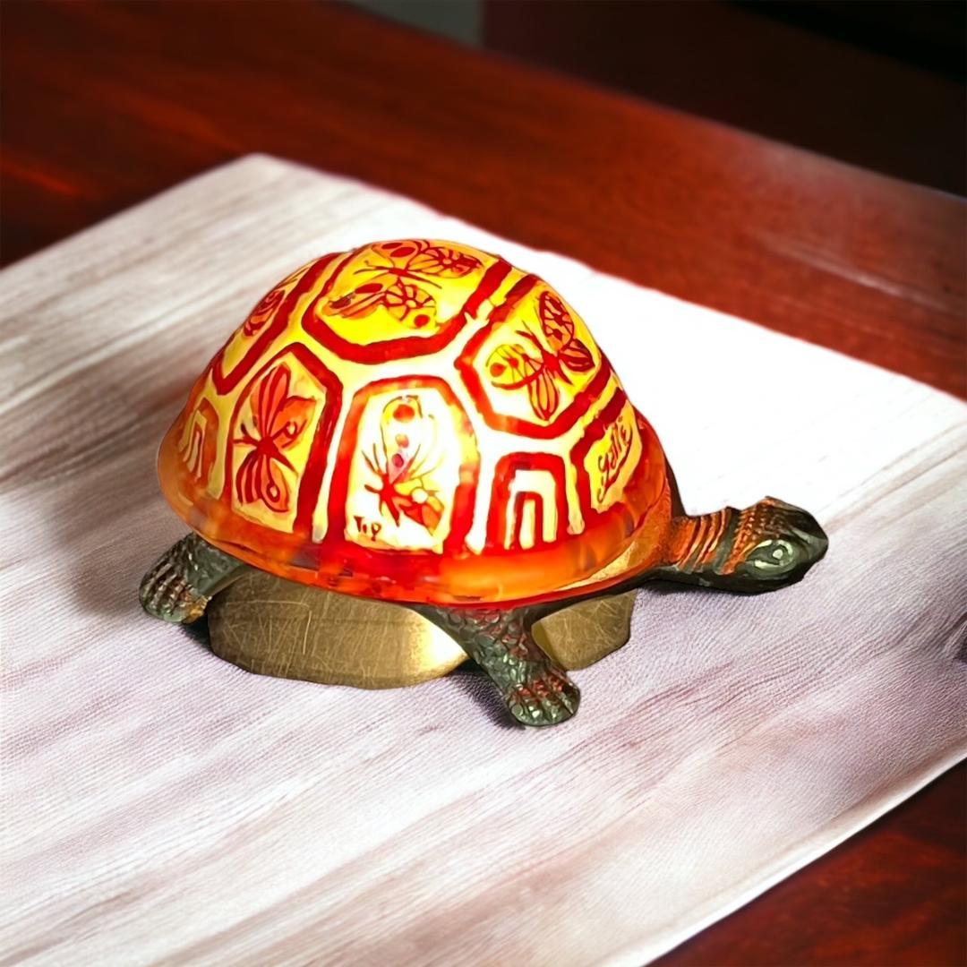 【証明書】エミールガレ　一灯ランプ 　亀紋　カメオ彫り　被せガラス　高さ10ｃｍ