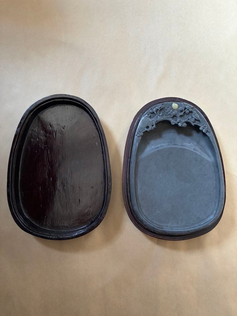 端渓硯　梅花鳥文　石眼　書道具