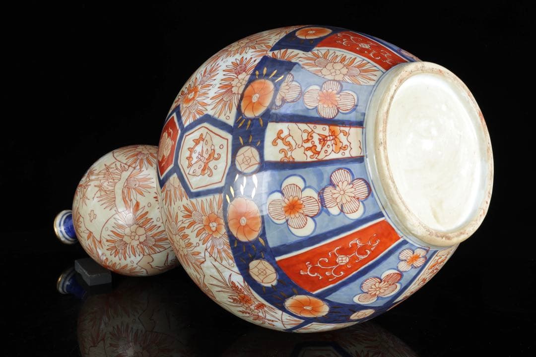 古伊万里 瓢箪形大花瓶 吉祥文 赤絵金彩 染錦 飾壺 大徳利50㎝ 古美術 骨董