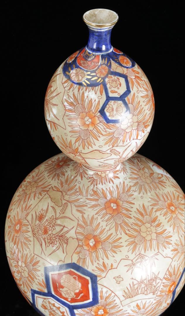 古伊万里 瓢箪形大花瓶 吉祥文 赤絵金彩 染錦 飾壺 大徳利50㎝ 古美術 骨董