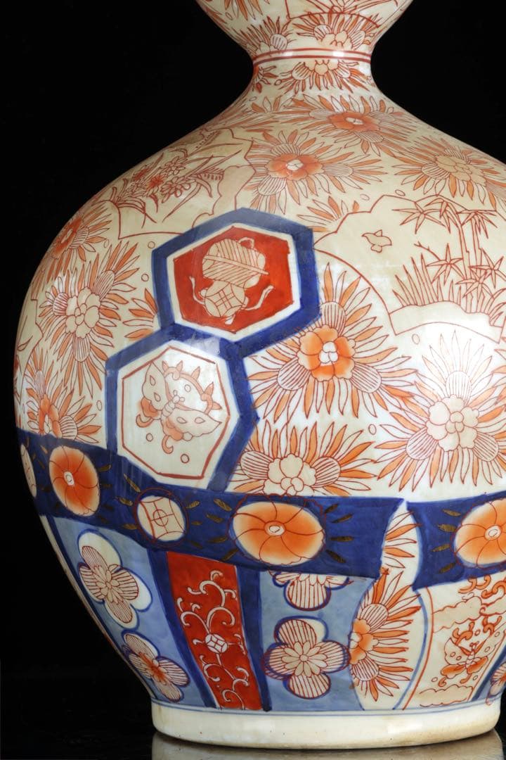 古伊万里 瓢箪形大花瓶 吉祥文 赤絵金彩 染錦 飾壺 大徳利50㎝ 古美術 骨董