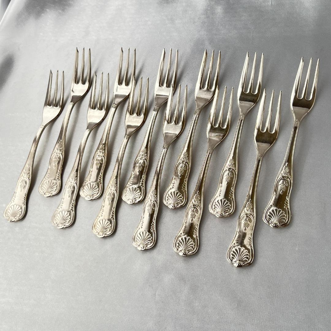 【英国】 キングスパターン ケーキフォーク 12本 【シルバープレート】