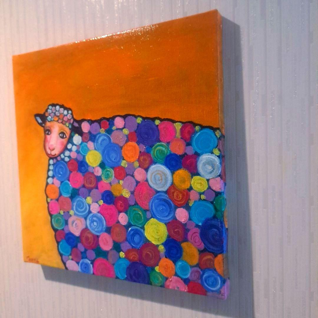キャンバス油絵 　あり　くるくるカラフルSheep