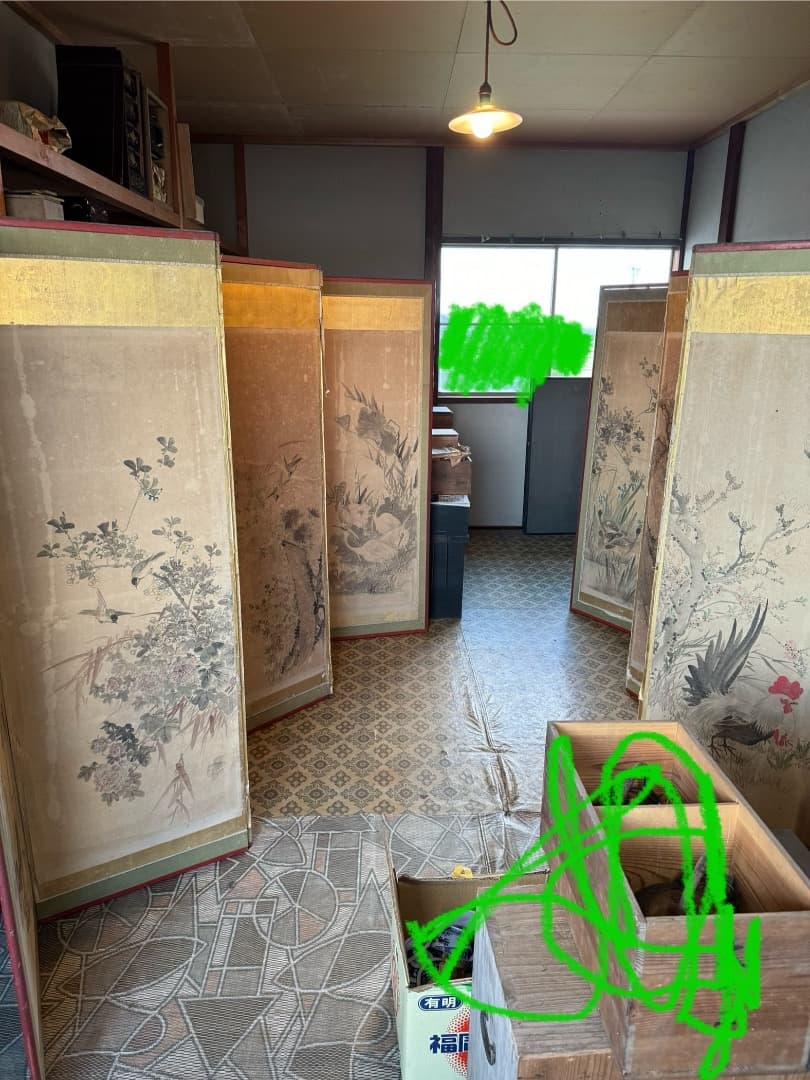 江戸後期 ~ 明治初期 六曲屏風 二点セット 鳥花図 美品 アンティーク