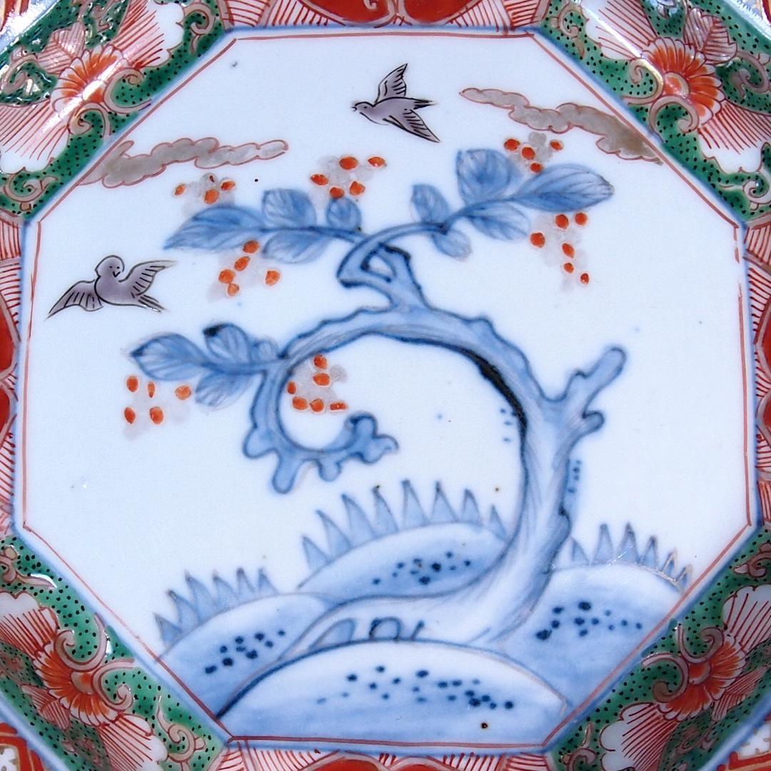 【美品】伊萬里/伊万里/有田焼 七五 八角鉢/八角皿＆小鉢5客 花鳥文 食器磁器