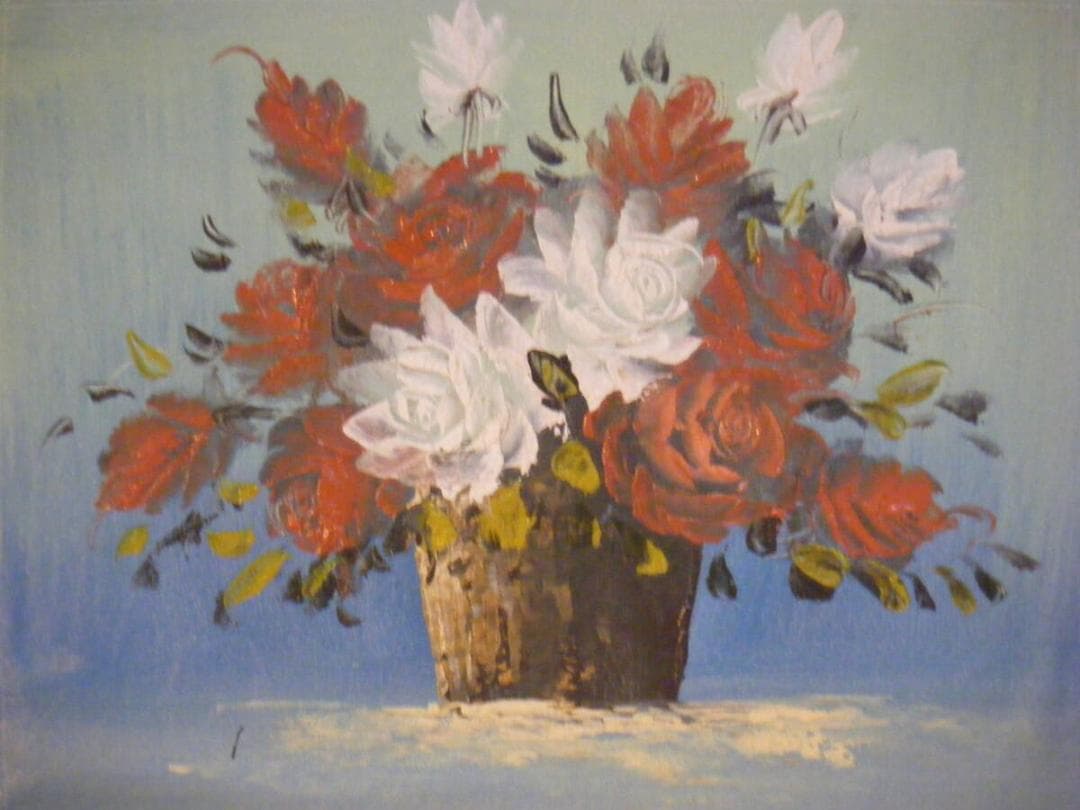 【真作】絵画　作者不詳　油彩6号　花　逸品　Q165