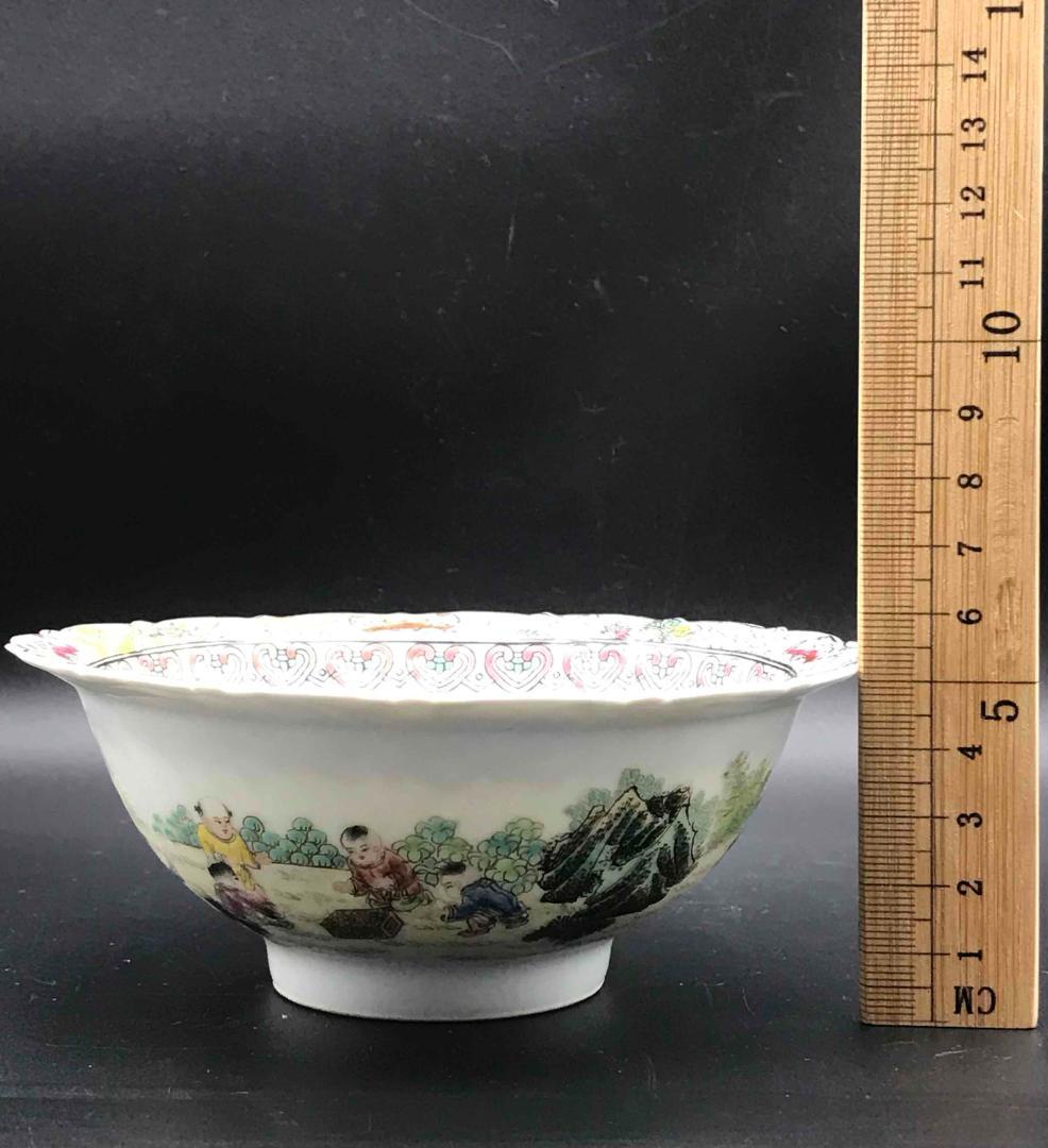 中国古美術　清時代　粉彩　子供人物福紋鉢　水注　水指　盆(C-7)