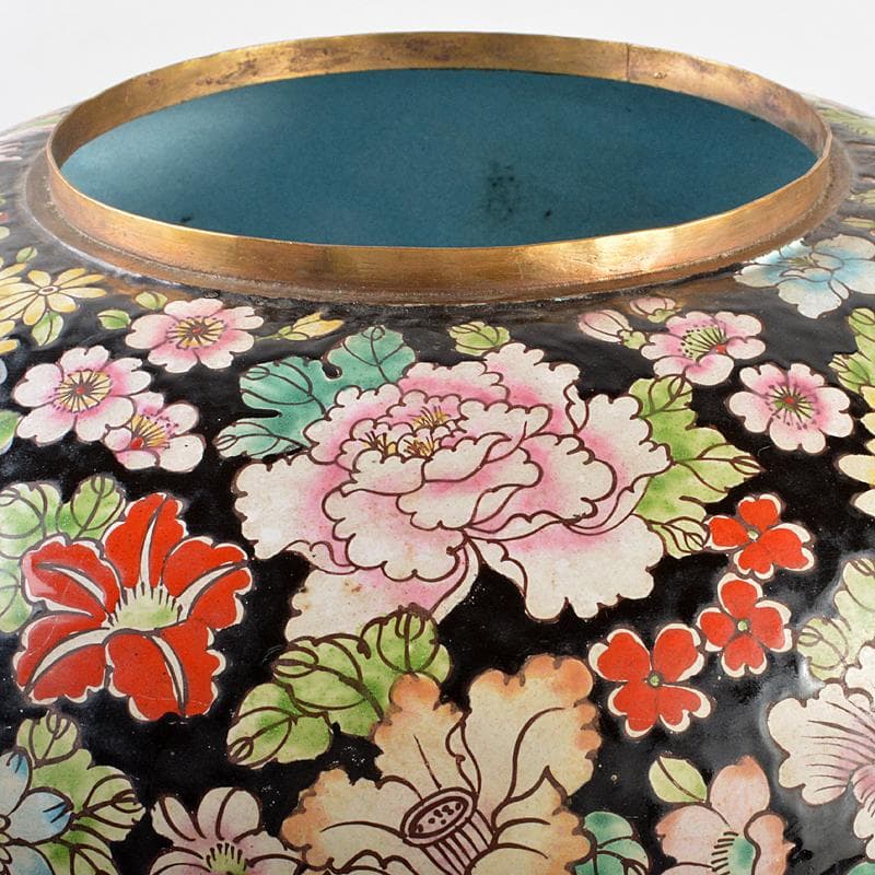 中国　古七宝琺瑯彩　百花文様　蓋壷　大茶壷　重さ約3.8kg　F　R5644B