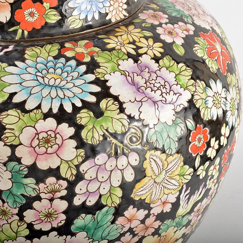 中国　古七宝琺瑯彩　百花文様　蓋壷　大茶壷　重さ約3.8kg　F　R5644B