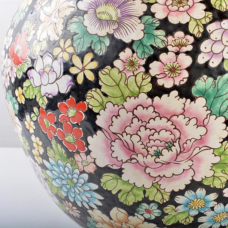 中国　古七宝琺瑯彩　百花文様　蓋壷　大茶壷　重さ約3.8kg　F　R5644B