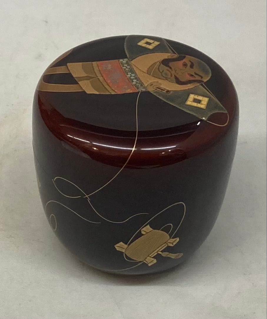 B259h 「奴凧蒔絵 棗」荒井正春作　共布共箱　正月　内金梨地　茶道具
